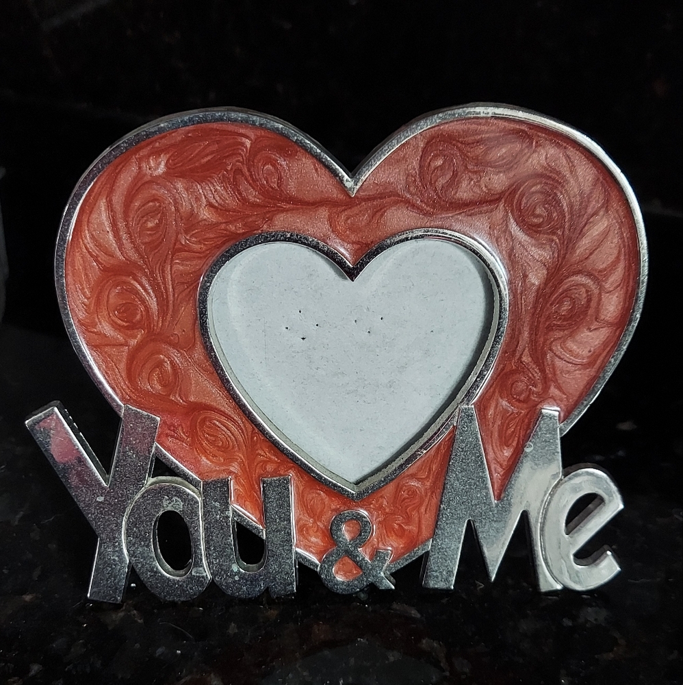 Heart-Shaped Silver and Red Photo Frame